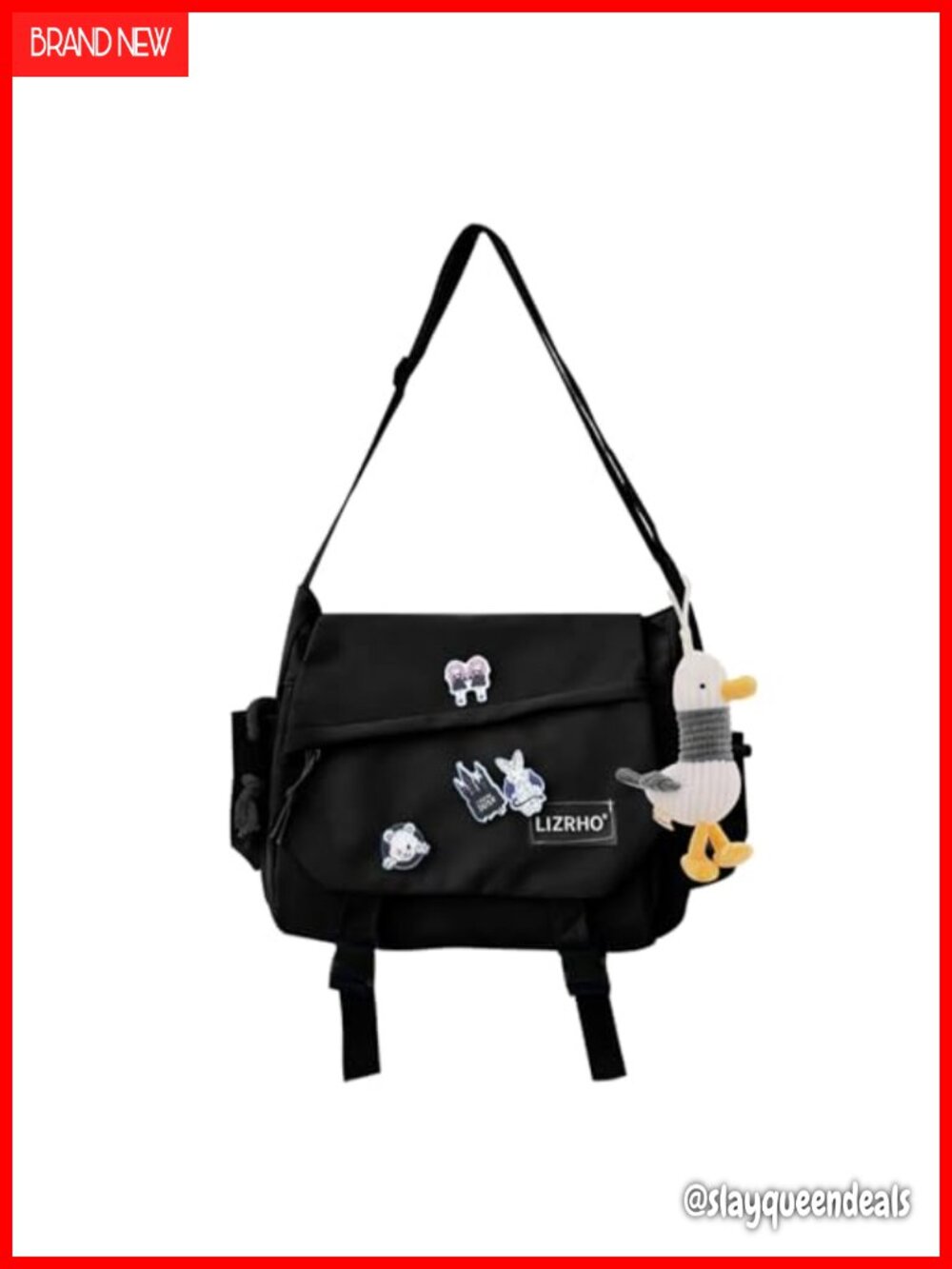 Nylon Crossbody Bag with Plush Pendant Adjustable Strap Unisex